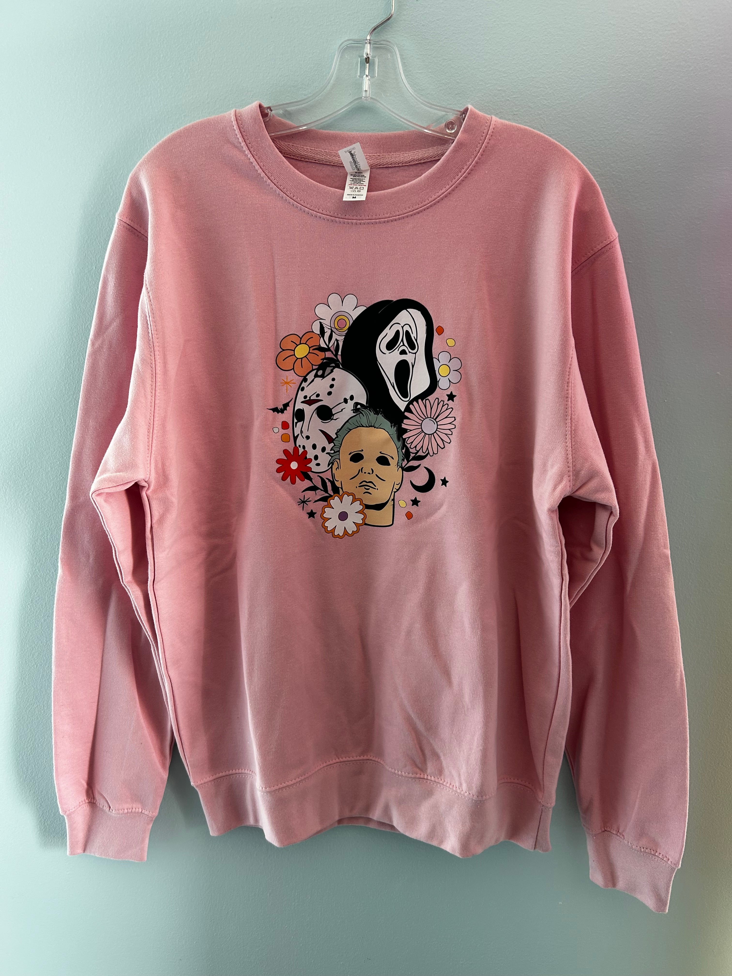 M Floral Horror Movie Character Crewneck